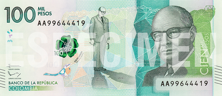 Resultado de imagen para billete cien mil pesos colombia banco de la republica