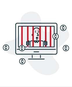 Ilustración que muestra en la pantalla de un computador a un usuario encerrado en la cárcel.