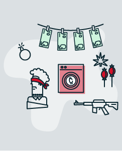 Imágenes que evocan el lavado de activos y la financiación al terrorismo.