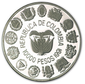 Anverso de la moneda de plata de curso legal de 10.000 pesos, Quinto centenario del descubrimiento de América