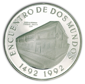 Reverso de la moneda de plata de curso legal de 10.000 pesos, Quinto centenario del descubrimiento de América