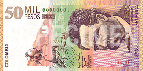 Imagen del billete de 50.000 pesos - Edición conmemorativa de Jorge Isaacs
