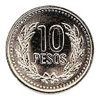 Imagen del reverso de la moneda de 10 pesos