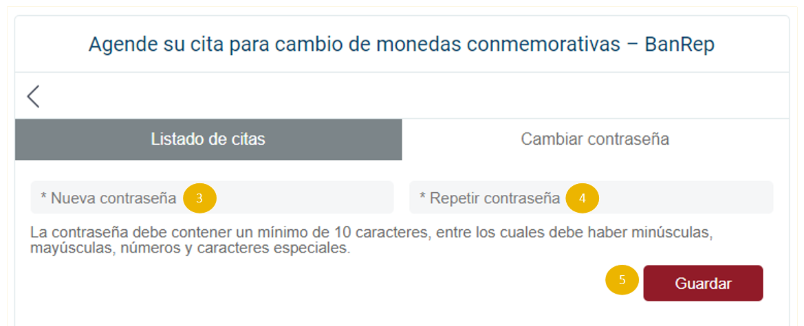 Imagen que muestra los campos para ingresar la nueva contraseña y confirmarla