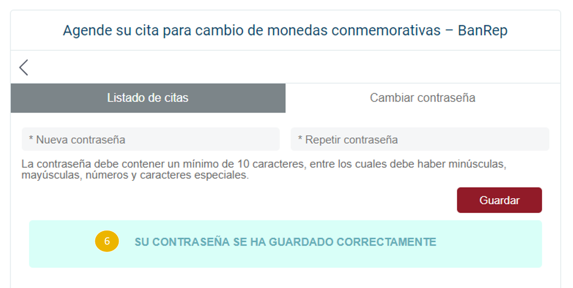 Captura de pantalla del mensaje que muestra la herramienta cuando se ha cambiado la contraseña