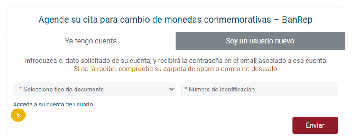 En la imagen se muestra la ventana que permite acceder a la cuenta, con la nueva contraseña enviada al correo