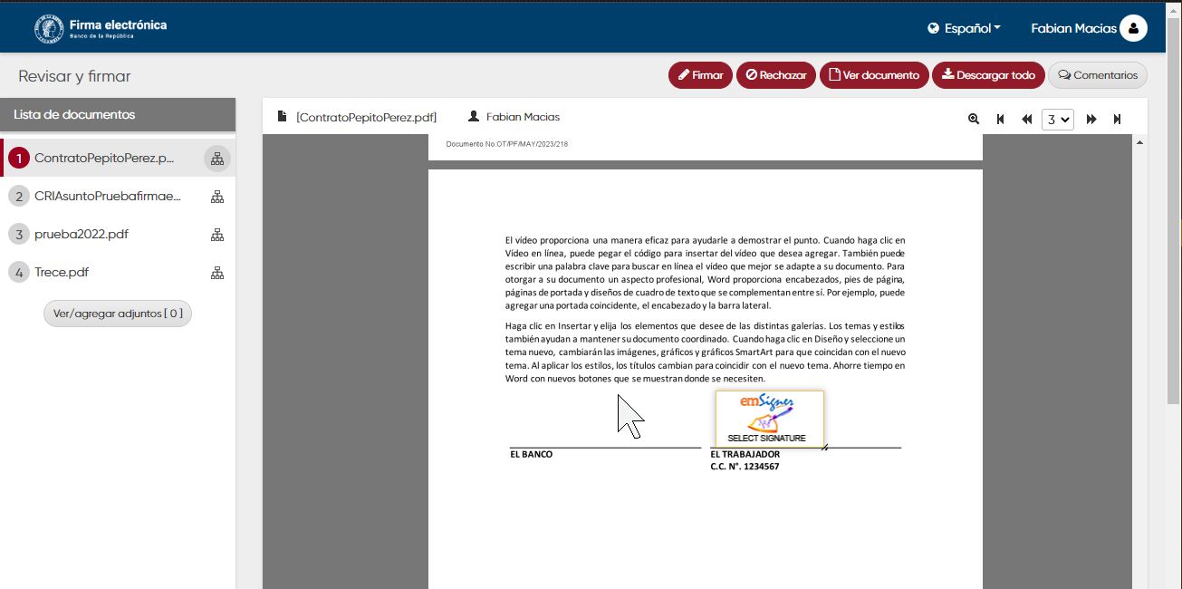 Lista de documentos que debe revisar y firmar