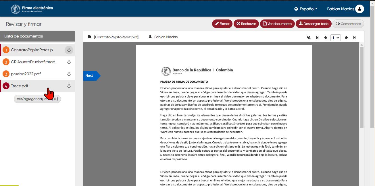 El sistema valida que todos los documentos sean revisados