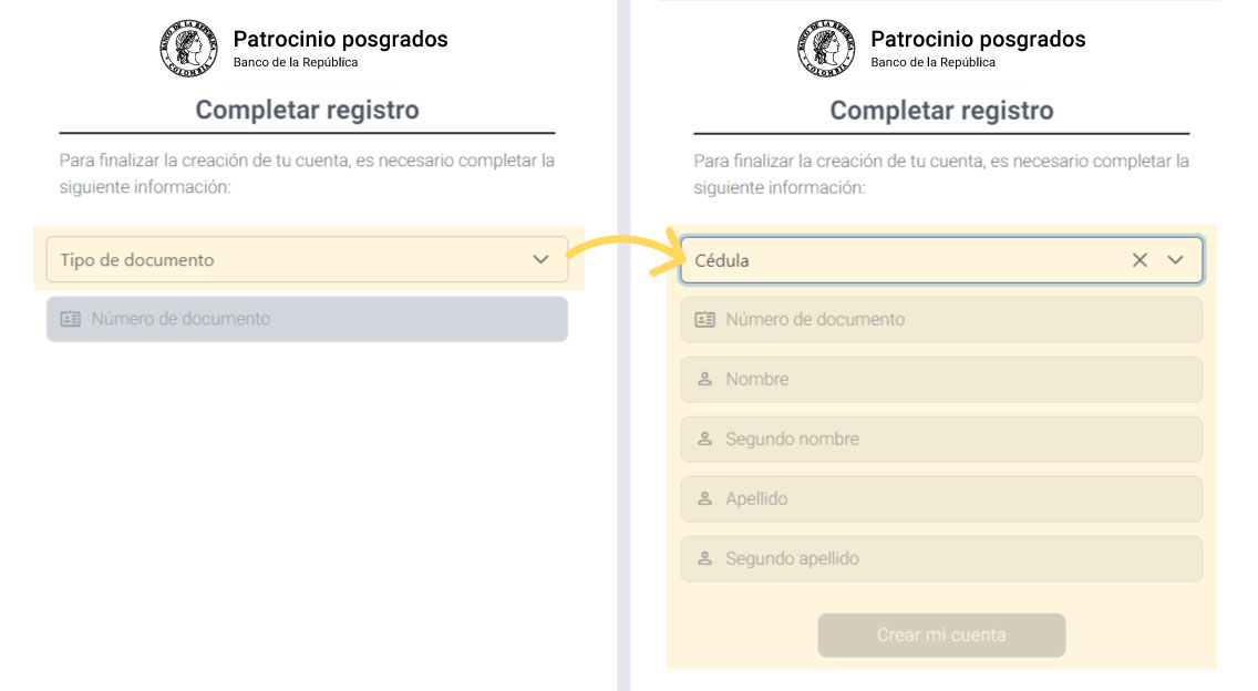 Captura de pantalla de la plataforma Patrocinio posgrados