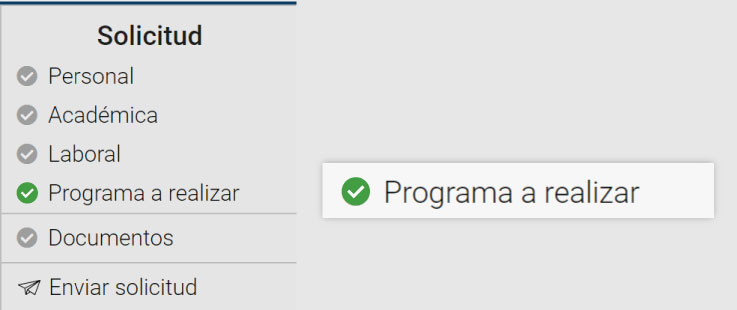 Captura de pantalla de la plataforma Patrocinio posgrados