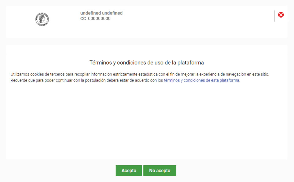 Captura de pantalla de la plataforma Patrocinio posgrados