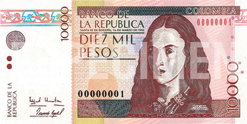 Imagen del billete de 10.000 pesos - Edición conmemorativa de Policarpa Salavarrieta
