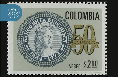 Imagen estampilla conmemoración de los 50 años del Banco de la República