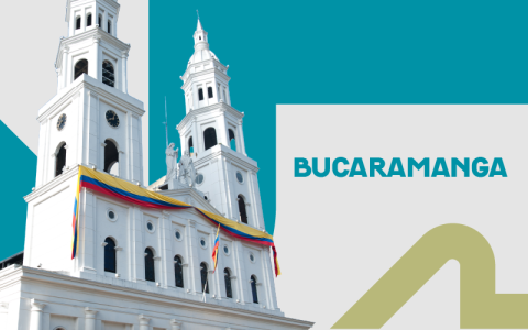 Imagen de la catedral de la ciudad y el texto "Bucaramanga"