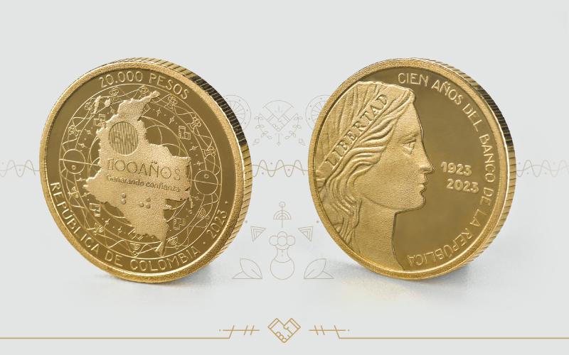 Imagen de la moneda conmemorativa de los 100 años del Banco de la República